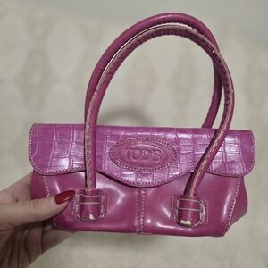 Tod's Pink Croc-Embossed Leather Mini Handbag